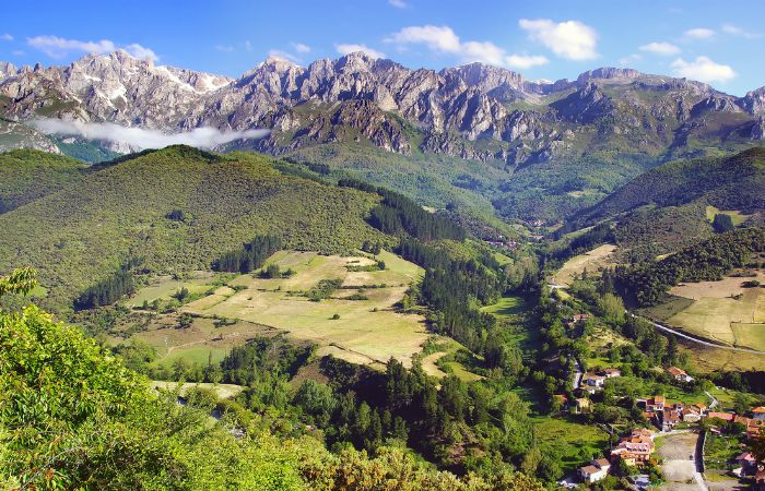 valle y picos de Europa al fondo Picos de Europa