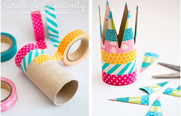 corona hecha con tubo de cartón y washi tape hacer coronas con tubos de cartón