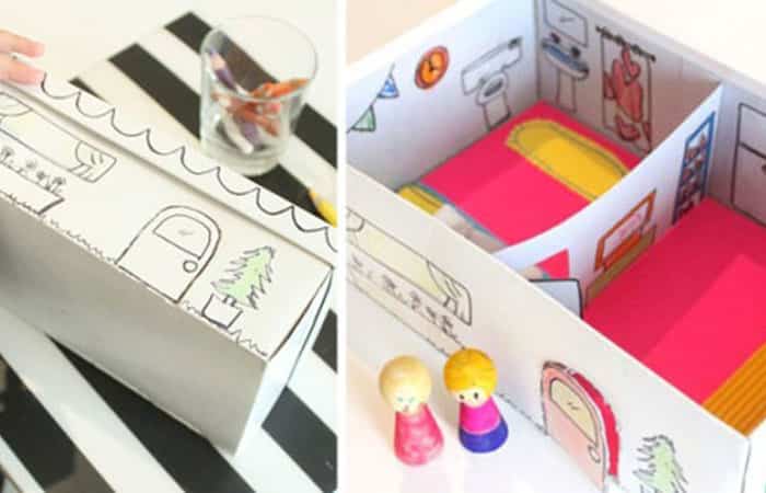 apartamento-portatil casitas de muñecas con cajas de cartón