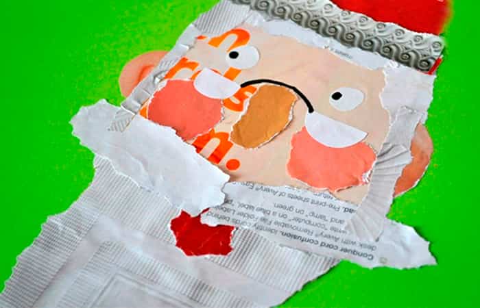 Actividades de Papa Noel: un collage hecho con revistas viejas Actividades de Papá Noel con revistas viejas
