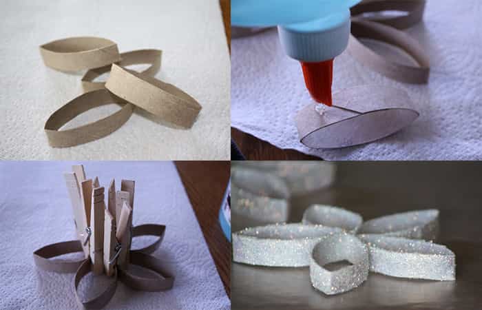 Manualidades para niños estrellas brillantes Adornos con tubos de papel higiénico estrellas para el árbol de Navidad