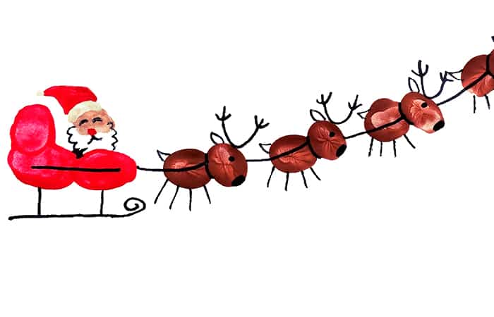 Trineo-de-Papa-Noel-como-manualidades-con-huellas-de-dedos Trineo de Papá Noel como manualidades con huellas de dedos