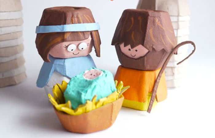 Las figuras del belén, hechas con unas hueveras de cartón Manualidades del portal de Belén hechas con hueveras de cartón