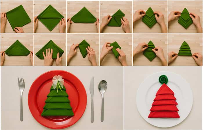 Árboles de servilletas Decorar la mesa de navidad Servilletas en forma de arbol