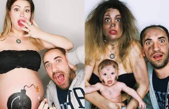 Ideas para tomar una divertida foto del antes y después del parto bebé bomba