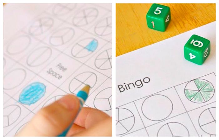 Hacer fracciones en un juego de bingo, mucho más divertido Bingo de fracciones