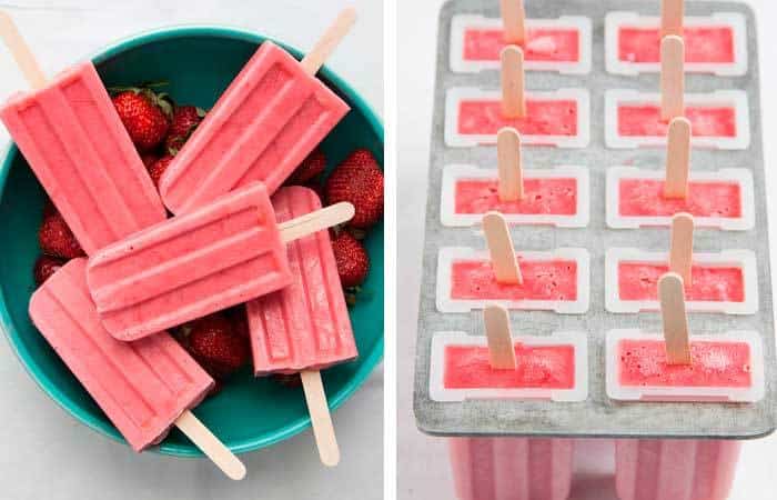 Receta fácil de paletas de fresa, plátano y yogur Paletas de fresa, plátano y yogur