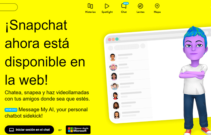pantallazo de web de snapchat snapchat web