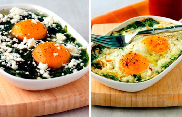 Huevos al horno con espinacas, un plato ideal para la cena Recetas fáciles con huevos: Huevos al horno con espinacas