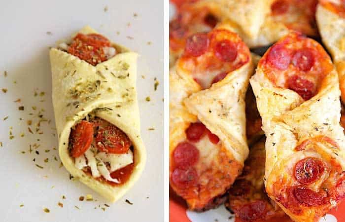Mini pizzas de pepperoni Aperitivos de hojaldre: Hojaldritos de pepperoni
