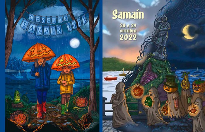 carteles de las fiestas del Samaín de Cedeira El origen gallego de Halloween: carteles de Samaín