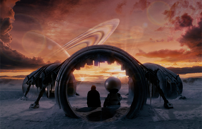 fotograma de la película sobre el espacio Guía del autoestopista galáctico Guía del autoestopista galáctico