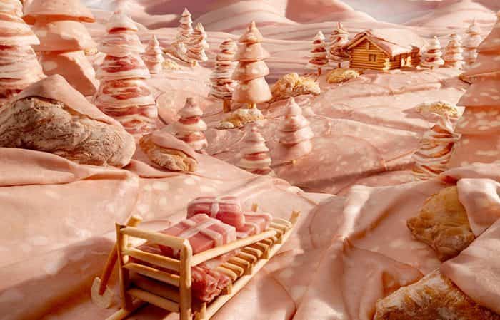 paisajes con comida montañas de salami