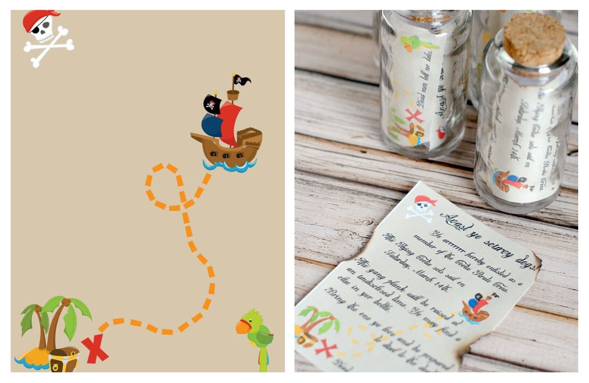 Fiesta infantil de piratas: Invitación en una botella