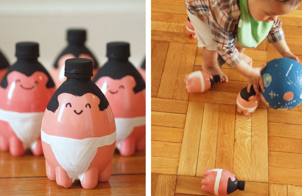 jugar a tirar los bolos con forma de luchadores de sumo Bolos luchadores de sumo