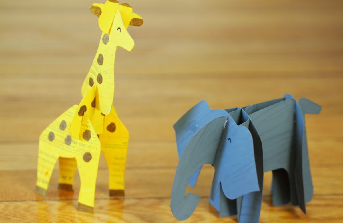 jirafa y elefante hechos con tetrabrik con piezas encajables Manualidades fáciles con tetrabriks: jirafa y elefante