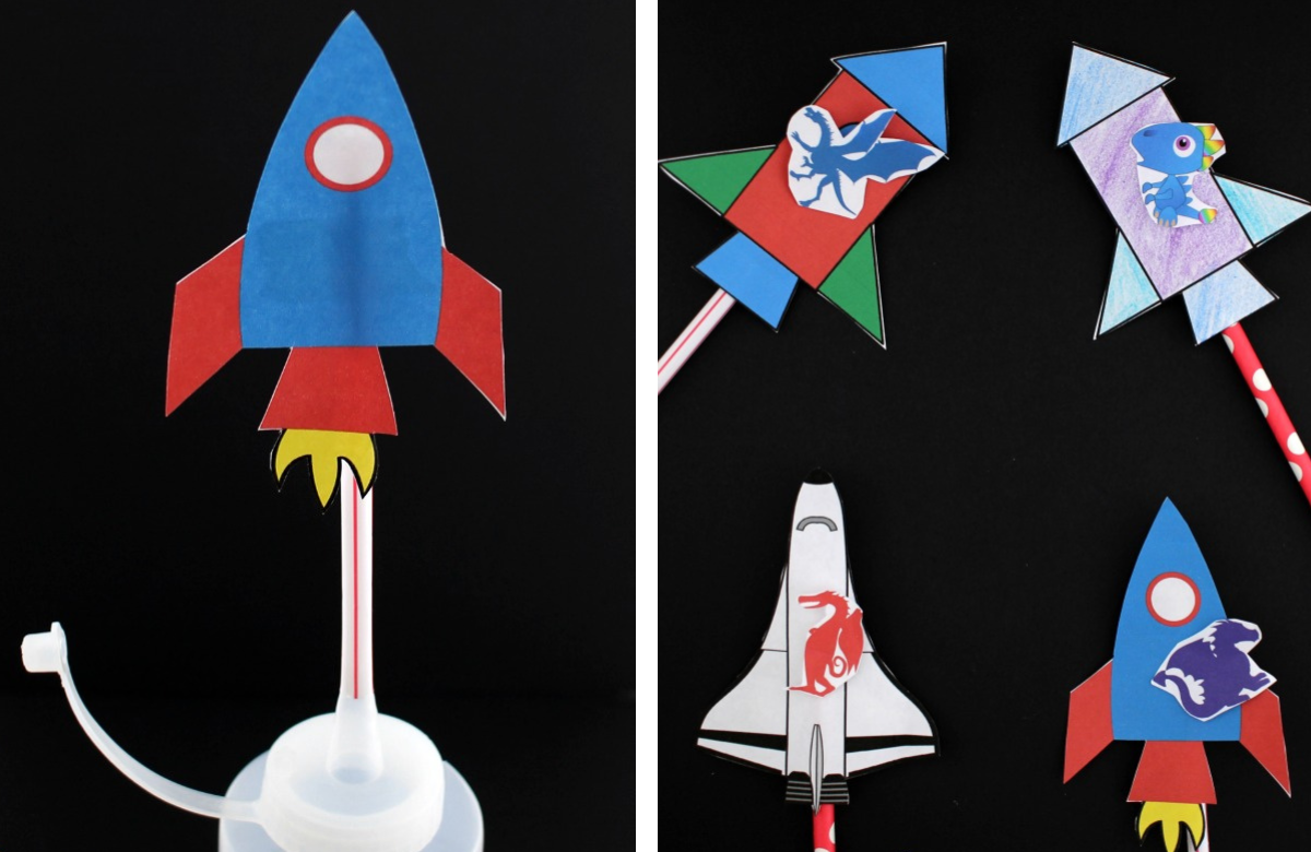 Cohetes espaciales con pajitas propulsados por un biberón de cocina Cohete espacial con pajitas