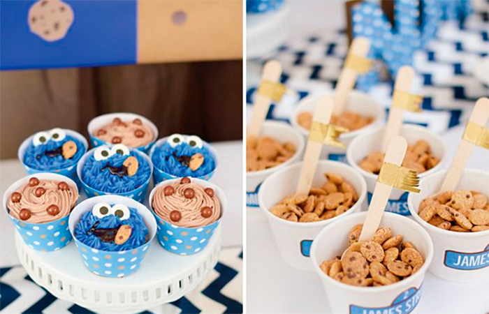 Mousse azul para con cara de Triki Fiesta del monstruo de las galletas
