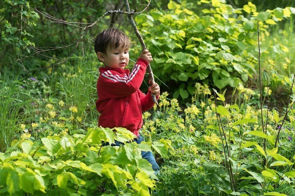 niño jugando con un palo