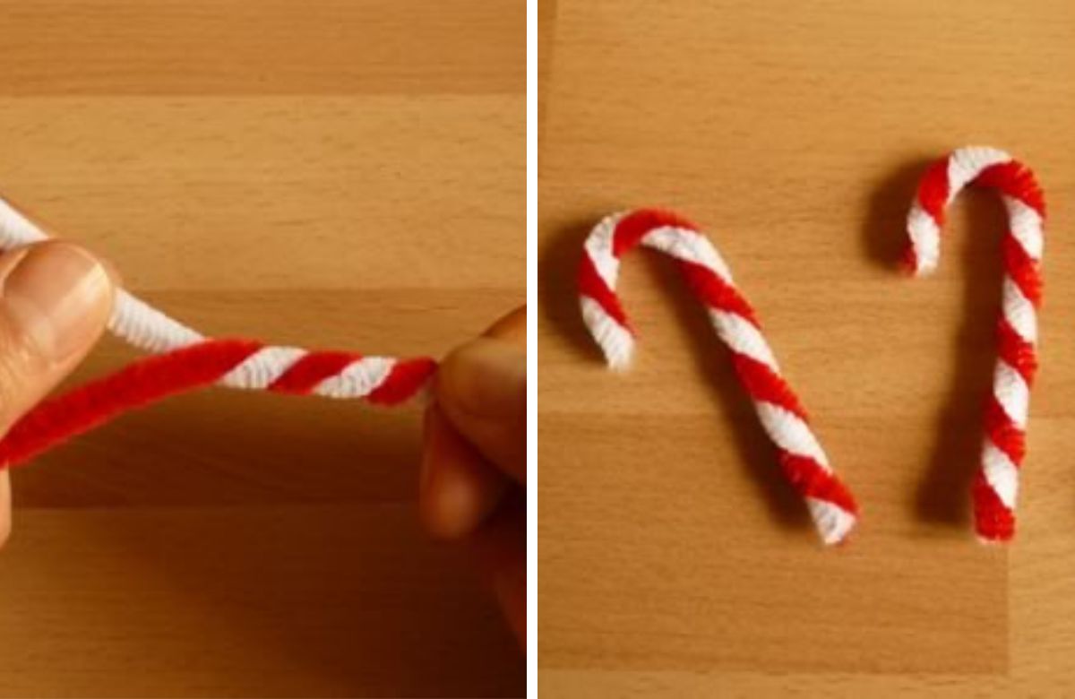 sencillos bastoncitos de caramelo hechos con limpiapipas rojos y blancos Bastón de Navidad con limpiapipas