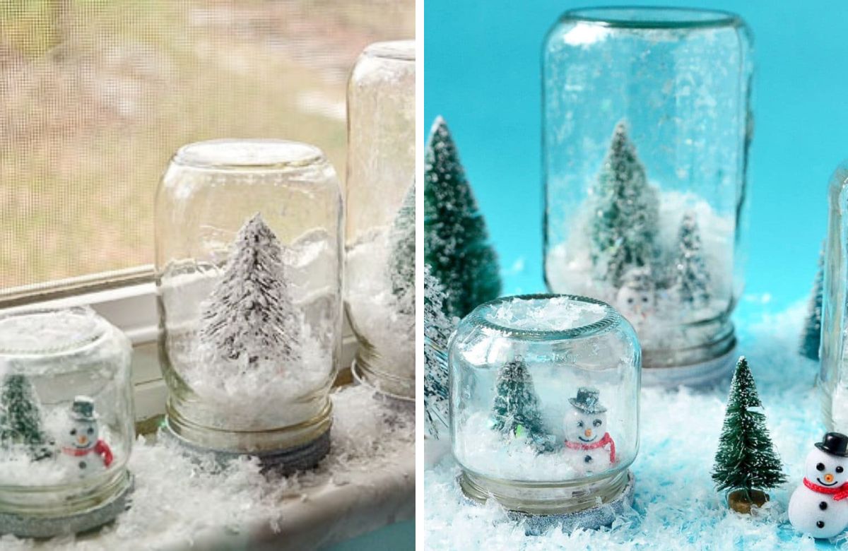 Botes de nieve hechos con tarros de cristal Tarros de nieve