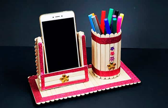 soportes-para-movil-y-lapices soportes para móviles con palitos de helado