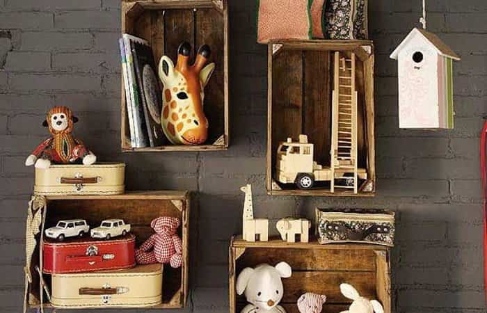 estantería con caja de madera reciclada estantería con caja de madera reciclada