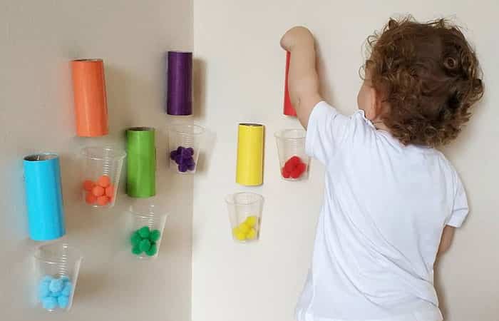 Ordenar y clasificar con rollos de cartón y pompones
