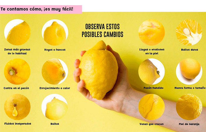 Infografía de los posibles cambios en la mama, reflejados en limones campaña contra el cáncer de mama de The Lemon Age