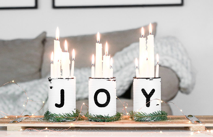 Centros de mesa de Navidad con latas decoradas centros de mesa navideños con latas