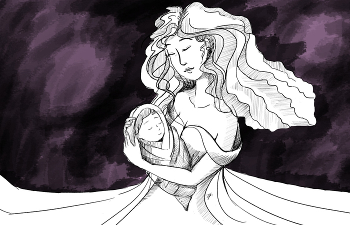 ilustración de madre con bebé en brazos madre