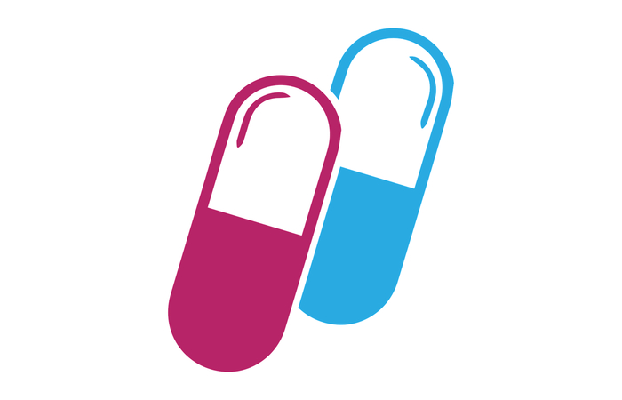 dos cápsulas de colores resolver enigmas: pastillas