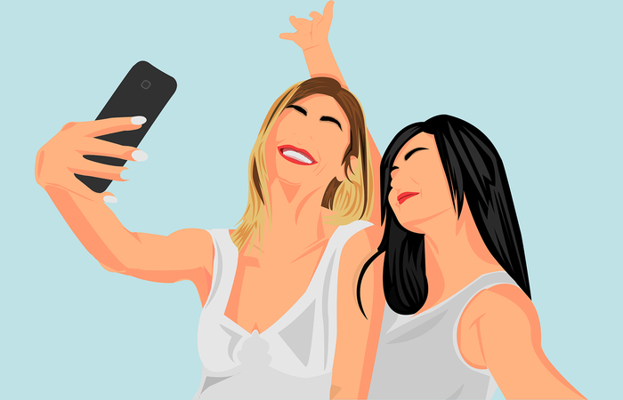 ilustración de chicas haciéndose un selfi retrato