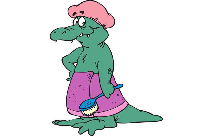 ilustración de cocodrilo con toalla y gorro de ducha toalla