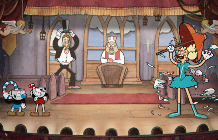 pantalla videojuego cuphead cuphead, partida en la pantalla