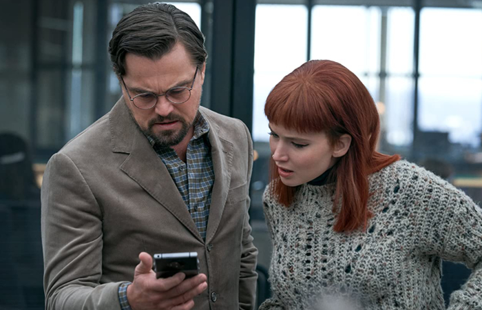 fotograma película no mires arriba películas nominadas a los óscar: no mires arriba, con DiCaprio y Jennifer Lawrence