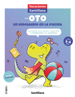 vacaciones santillana: oto un dinosaurio en la piscina