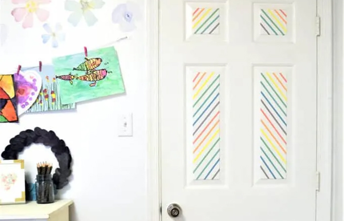Cómo decorar las puertas con washi tape para Ideas de decoración con washi tape para las puertas con cuarterones