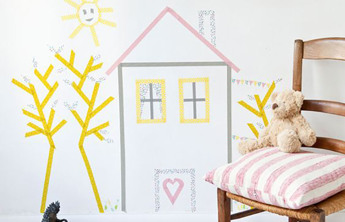 Cómo decorar habitaciones infantiles con washi tape: casita en la pared Ideas de decoración para habitaciones infantiles