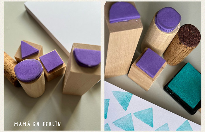 Sellos hechos con bloques de madera y goma EVA Técnicas de pintura sin pincel: sellos para estampar figuras