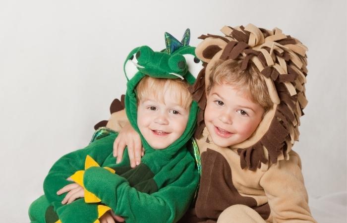 Idea para hacer disfraces de león y dragón Disfraces para hermanos de animales salvajes o fantásticos