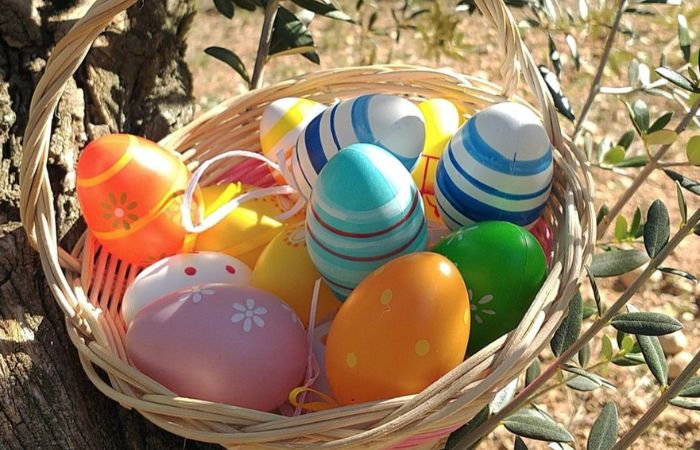 Taller de cestería y huevos de Pascua entre olivos