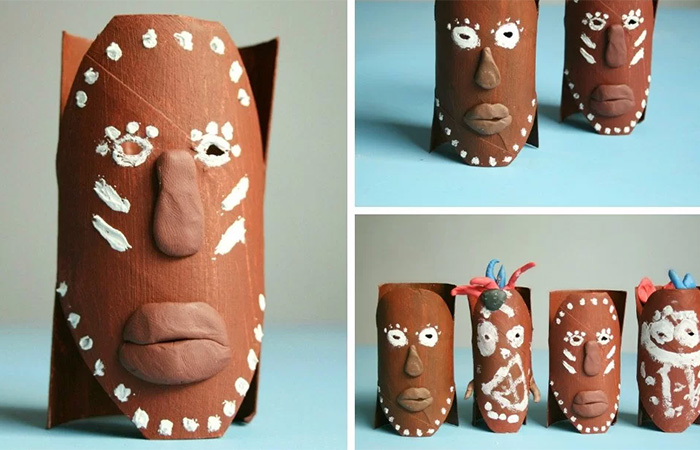 Máscaras africanas con tubos de cartón Máscaras africanas