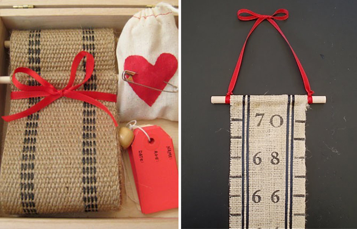 Medidor casero hecho con arpillera para medir la altura del niño regalos para embarazadas fáciles de hacer: medidor para el niño