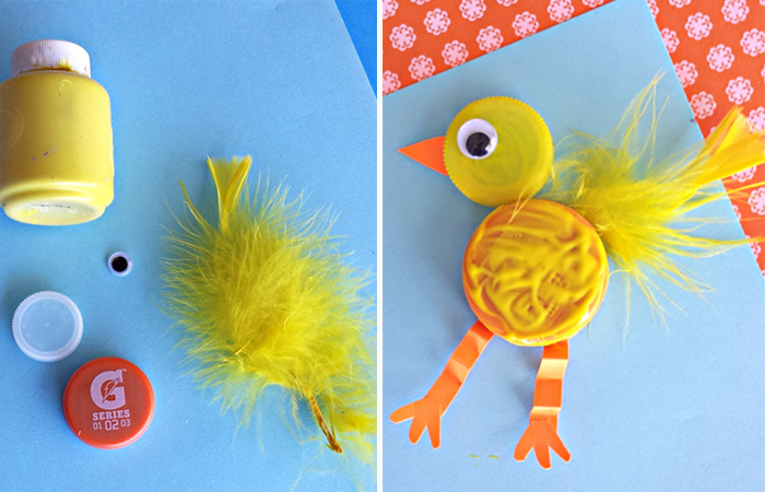 Cómo hacer un pollito con tapones de botellas manualidades con tapones de botellas pollito