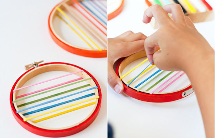 Crea tu propio instrumento musical con gomas y un bastidor de bordar instrumentos musical con gomas