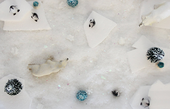 Cómo usar los animales en la mesa de estación invierno polar mesa de estación invierno nevada con pingüinos y osos polares