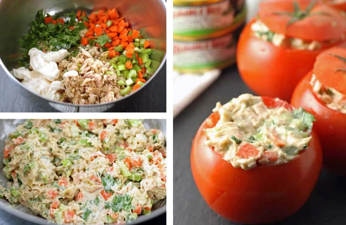 Tomates con un relleno sencillo Tomates rellenos de ensaladilla con apio