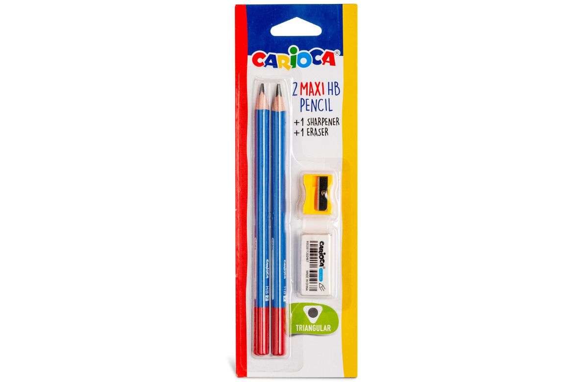 Pack de dos lápices Maxi HB triangulares con goma y sacapuntas Lápices Maxi HB triangulares