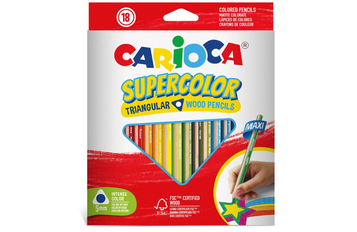 Caja de 18 unidades de lápices triangulares Supercolor Maxi Carioca Supercolor Triangular caja de 18 colores